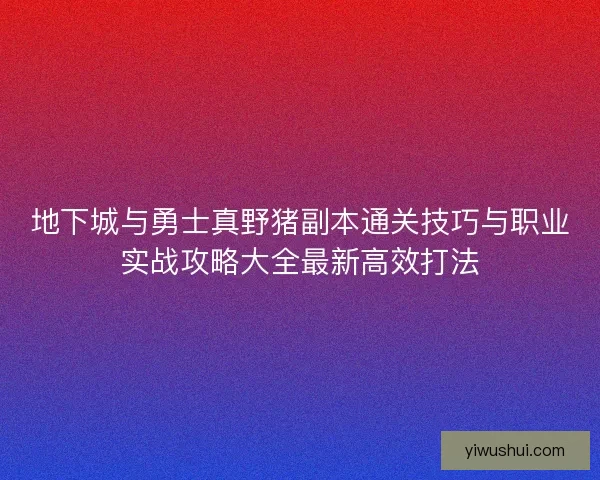 地下城与勇士真野猪副本通关技巧与职业实战攻略大全最新高效打法