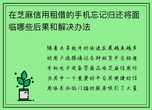 在芝麻信用租借的手机忘记归还将面临哪些后果和解决办法